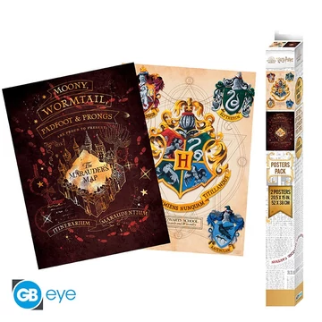 Harry Potter - Tekergők Térképe és Roxfort címer Chibi poszter készlet (52x38 cm)