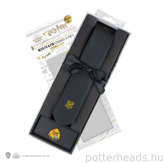 Harry Potter Deluxe Hogwarts (Roxfort) nyakkendő és kitűző – ajándékdobozos szett