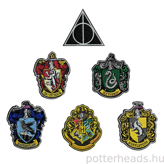 Harry Potter Házcímeres és Halál Ereklyéi Vasalt/Felvarrható 6 darabos Kitűző Szett